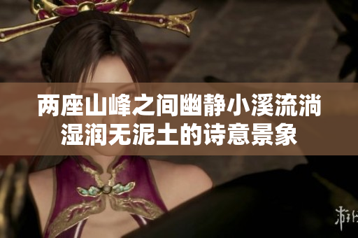 两座山峰之间幽静小溪流淌湿润无泥土的诗意景象